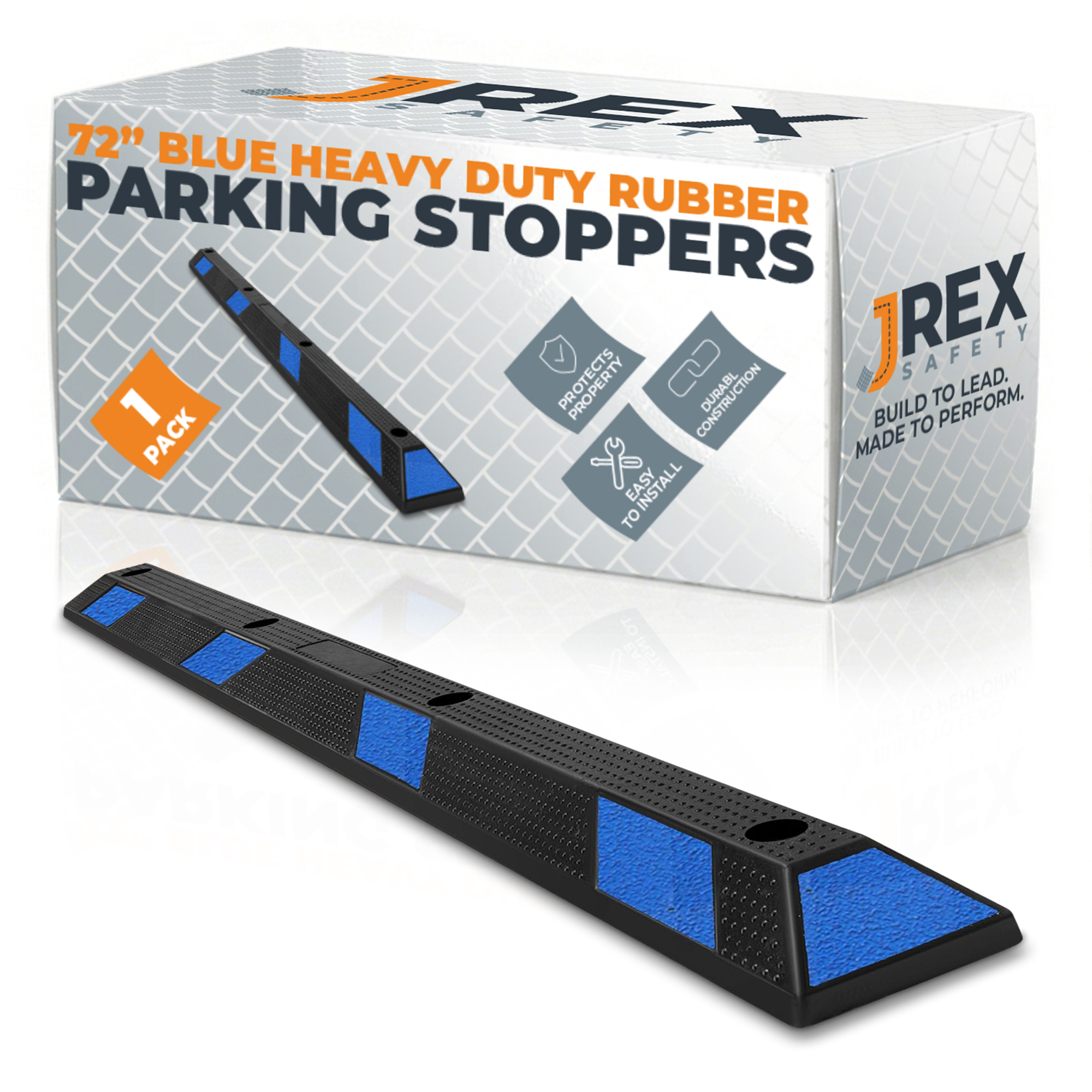 72" Rubber Parking Block Curb Stop - Blue Reflective Strip
